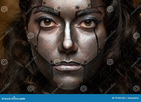 Close up of cyborg face stock photo. Image of look, girl - 79182182