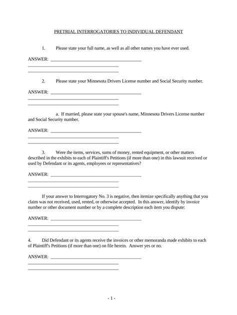 Discovery Pretrial Interrogatories to Individual Debtor Minnesota Form - Fill Out and Sign ...