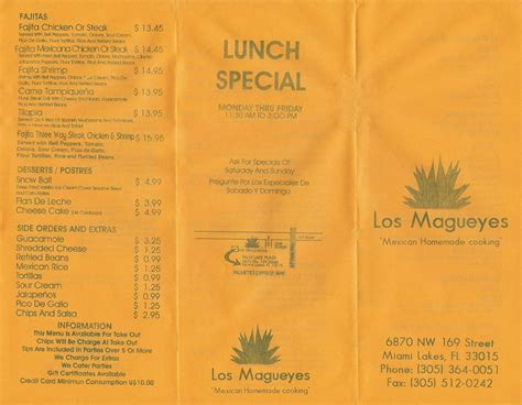 Menu at Los Magueyes Restaurant, Hialeah