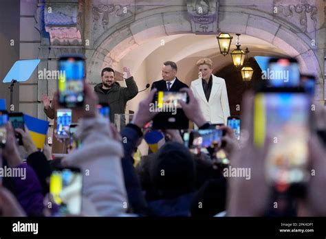 Poland's President Andrzej Duda, center, with his wife Agata Kornhauser ...