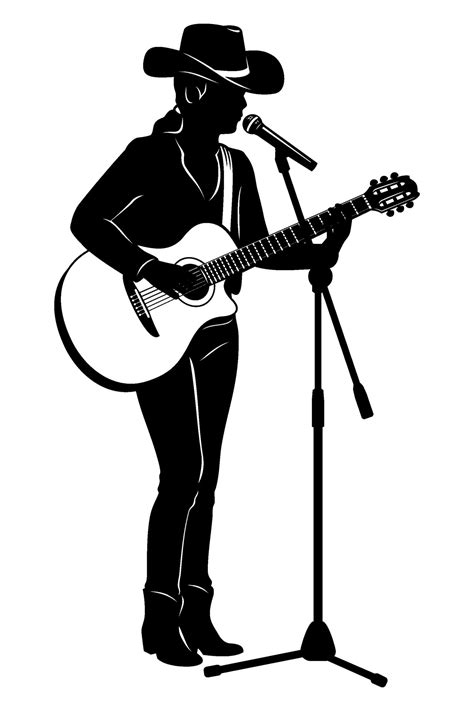 Silhouette of country singer woman. Vector clipart isolated on white ...