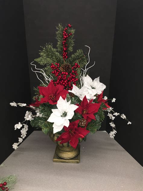 Red berries red and white poinsettias Christmas flower arrangement #m ...