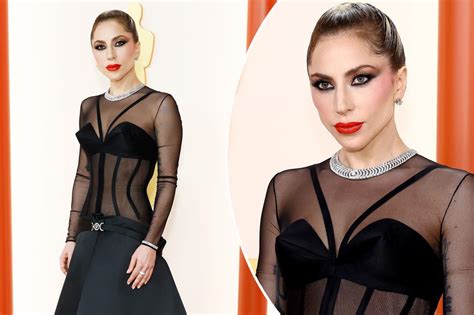 Lady Gaga is vampy in sheer Versace on Oscars 2023 red carpet