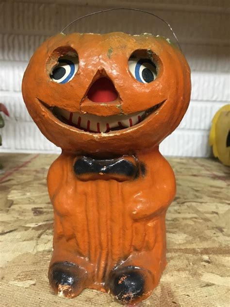 Vintage Pulp Paper Mache JOL Pumpkin Head Man Lantern | Halloween ...