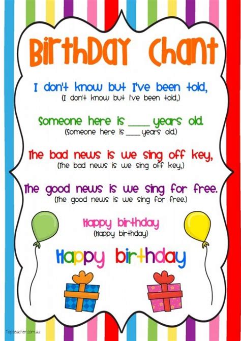 Birthday Chant | Classroom songs, Classroom birthday, Classroom chants