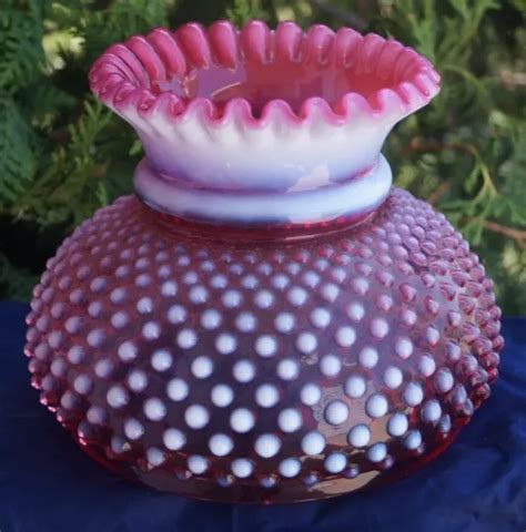 VINTAGE FENTON HOBNAIL Cranberry Opalescent Ruffled Student Oil Lamp ...