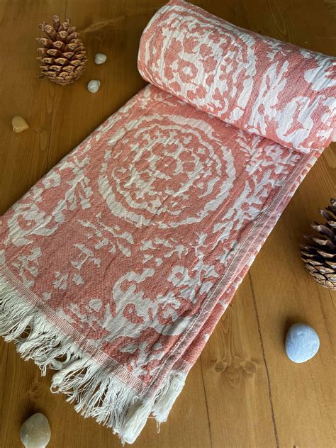 San Diego Turkish Towel - Orange, 100% Organic Cotton, Handmade, Bath Towel, Peshtemal, Sauna ...