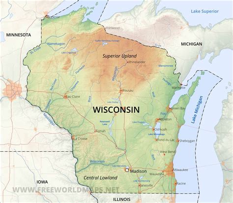 Physical map of Wisconsin