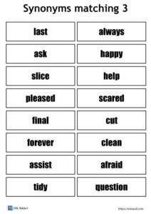 6 free synonym matching game printables - ESL Vault