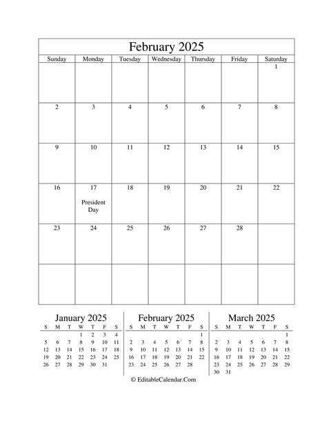 Editable Calendar February 2025