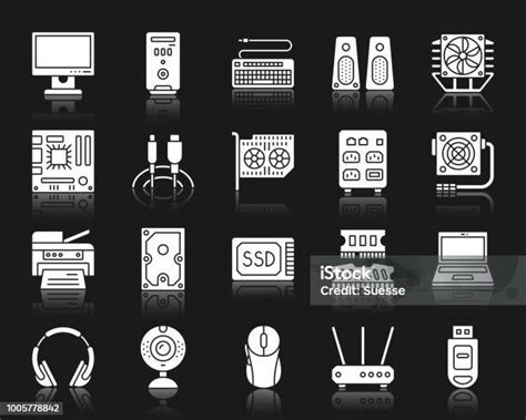 Computer White Silhouette Icons Vector Set Stock Illustration - Download Image Now - CPU, Cable ...