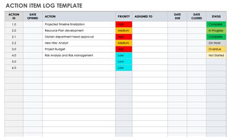 Action Item Tracking Excel Template