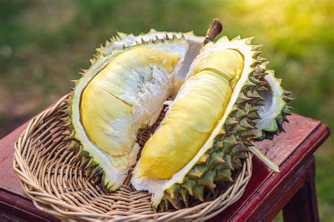 Durian riped and fresh ,durian peel with yellow colour on wooden table. 8491097 Stock Photo at ...