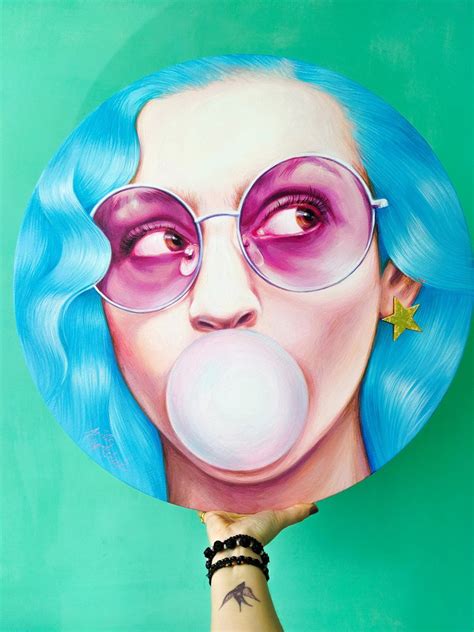 Painting "Girl with bubble gum" on a round stretcher 58 cm (22.83 ...