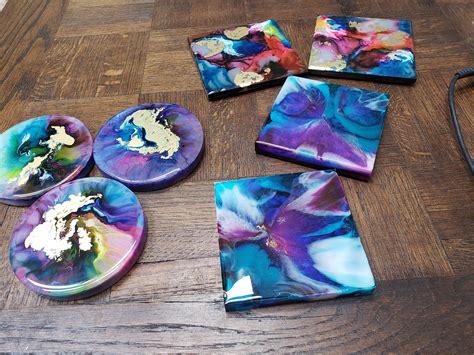 Multi colored epoxy resin coasters – DNA LASERING