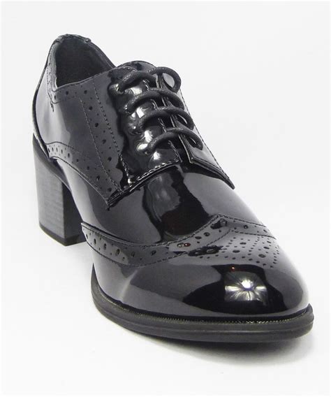 Womens New Black Patent Mid Heel Brogues Lace Up Work Formal School Shoes UK 5-7 | Womens heels ...