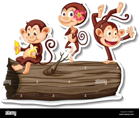 Three little monkeys cartoon character sticker illustration Stock ...