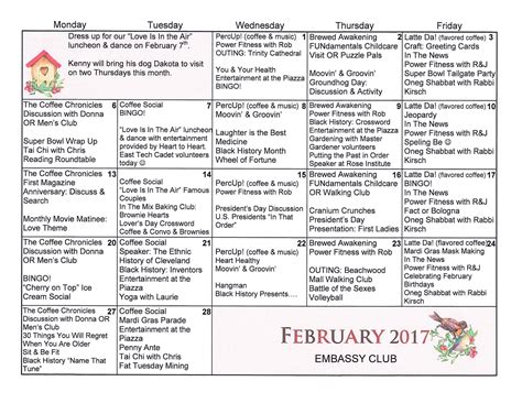 Menorah Park's Mandel Adult Day Center in Cleveland, Ohio: February 2017 Newsletter /Calendar