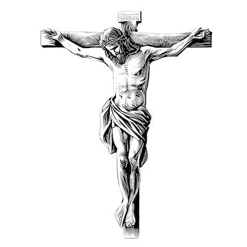 Premium Vector | Crucifix cross with jesus sketch hand drawn engraved ...