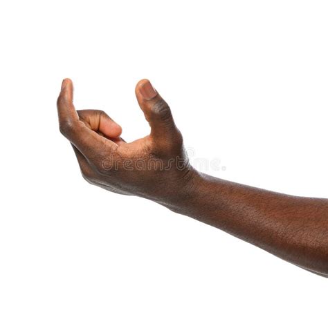 African-American Man Holding Something in Hand on White Background Stock Image - Image of mockup ...