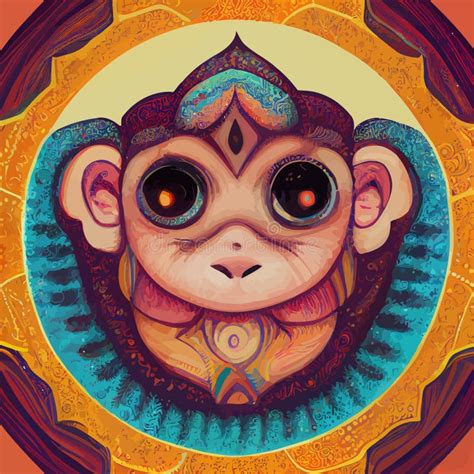 Baby Monkey Face Hand Draw Tribal Mandala Style Perfect for Baby Product Stock Vector ...