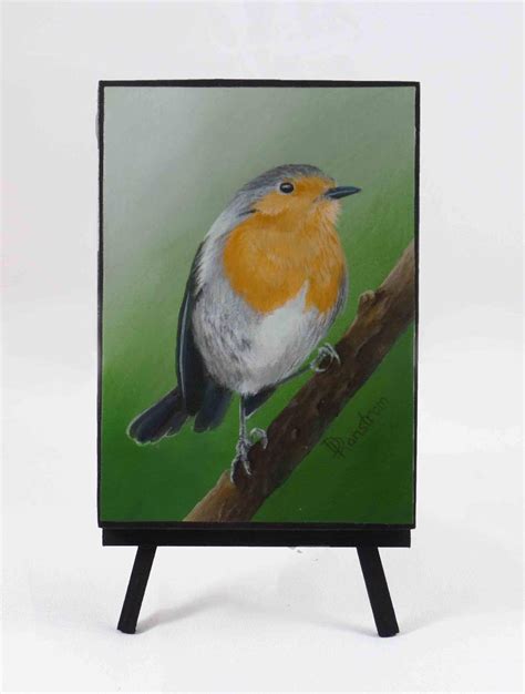 European Robin Original Painting, Acrylic Canvas and Wood Panel, Bird ...