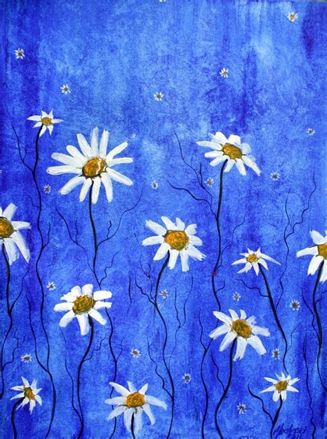 Blue Painting with White Daisies | Etsy in 2021 | Blue flower painting, Blue painting, Daisy ...