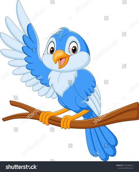 Cartoon Blue Bird Waving On Tree: เวกเตอร์สต็อก (ปลอดค่าลิขสิทธิ์ ...