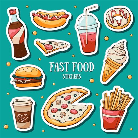 Premium Vector | Fast food stickers set on blue background