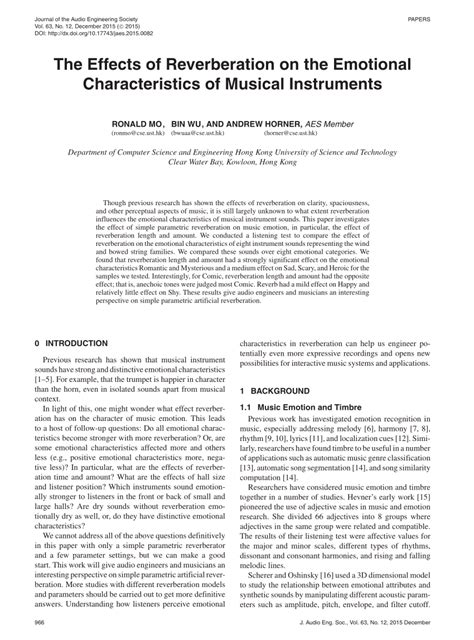 (PDF) The Effects of Reverberation on the Emotional Characteristics of Musical Instruments