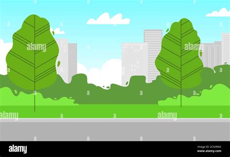 Vector illustration of a city park. Cartoon city landscape, trees ...