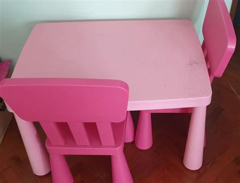 Ikea Pink Kids Study Table & Chairs, Furniture & Home Living, Furniture, Tables & Sets on Carousell