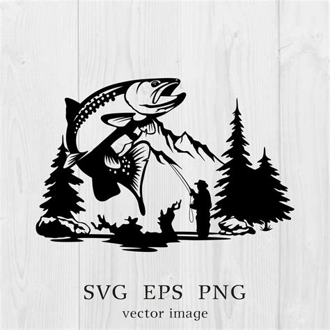 Up at Dawn Trout Fishing Scene SVG PNG Mountain River Fisherman Svg ...