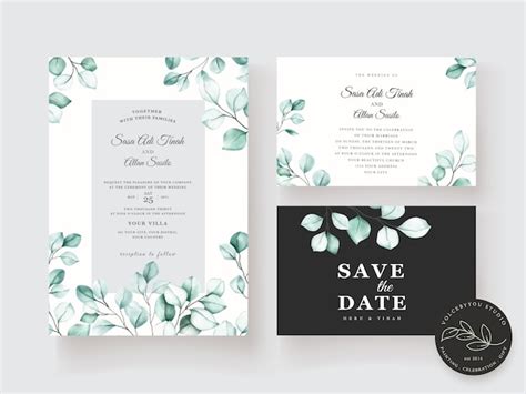 Premium Vector | Watercolor eucalyptus invitation card set