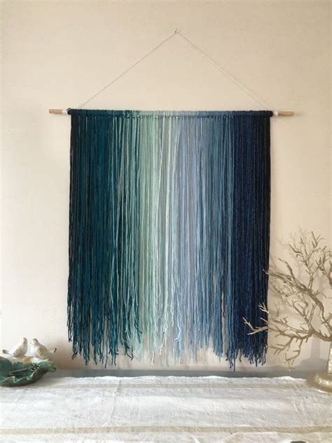 Wall Hanging , Yarn Wall Hanging, Tapestry, Ombre Teal Blue, Bohemian ...