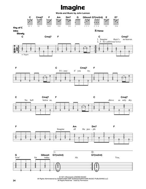 Imagine by John Lennon - Guitar Lead Sheet - Guitar Instructor