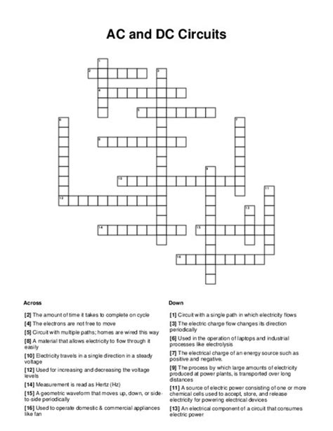 AC and DC Circuits Crossword Puzzle