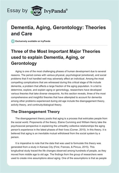 Dementia, Aging, Gerontology: Theories and Care - 2847 Words | Essay ...