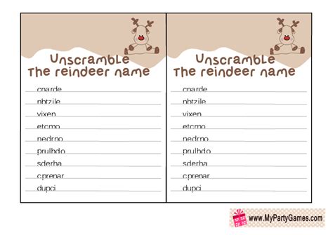 Free Printable Santa’s Reindeer Name Scramble Puzzle