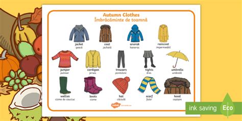 Autumn Clothes Word Mat English/Romanian (teacher made)