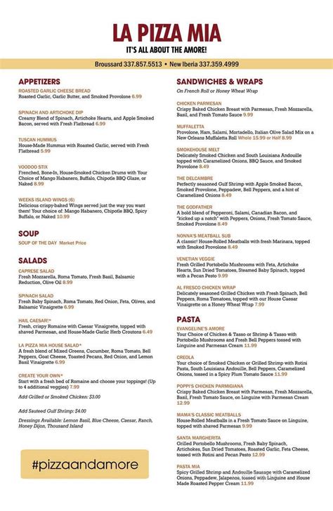 Menu of LA Pizza Mia in New Iberia, LA 70560