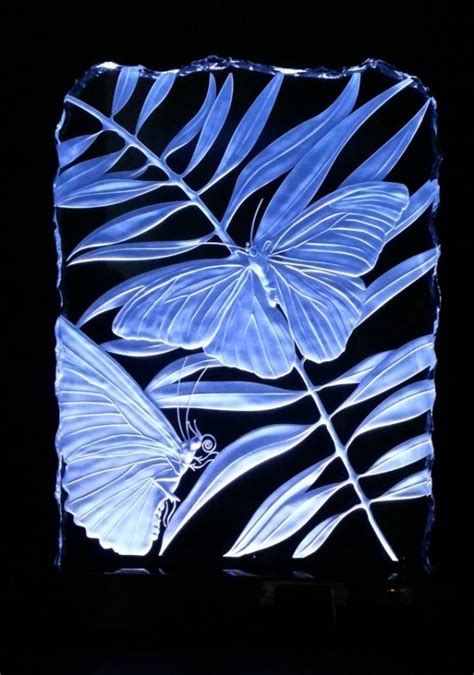 sandcarved art glass by Stuebner Glass Design butterfly design ...