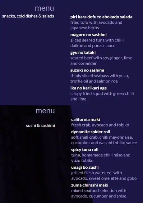 Zuma Menu, Menu for Zuma, Knightsbridge, London - Zomato UK