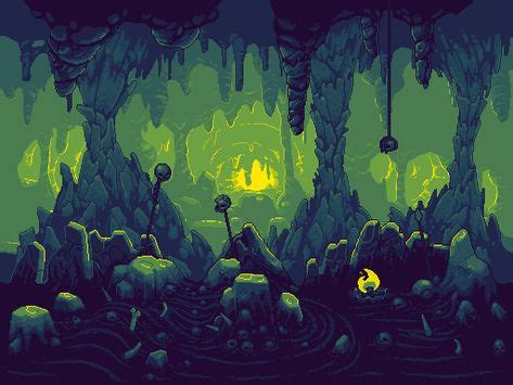 green cave float @ PixelJoint.com (With images) | Pixel art landscape, Pixel art