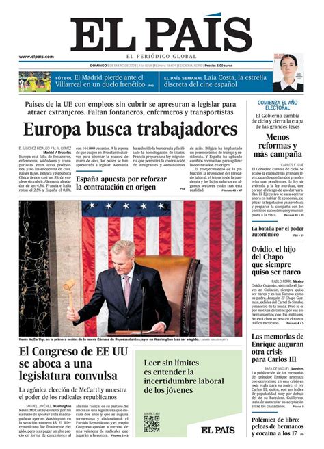 Portada de EL PAÍS del 08-01-2023