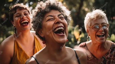 Premium Photo | Three women laughing and laughing in a park