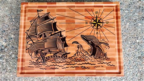 "Sea scene" cutting board/butcher block. CNC inlay cutting board. Wood inlay 4k video. - YouTube