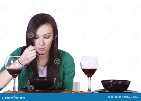 Beautiful Woman Eating Dinner Alone Stock Image - Image of human, glasses: 12182437