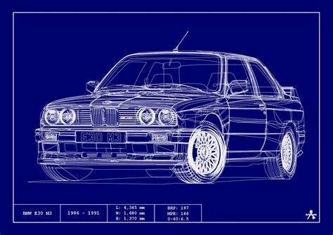 POSTER BMW E30 M3 BLUEPRINT Vector Art Highly Detailed | Etsy