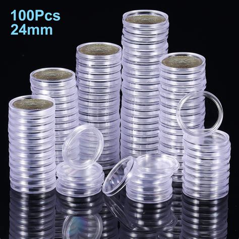 24 mm Airtight Coin Holder Capsules, EEEkit 100Pcs Clear Round Plastic ...